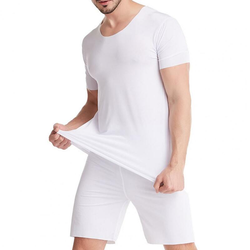 男性用シルクパジャマ,単色,半袖,伸縮性,夏の下着,ホームウェア,睡眠用ソフトパジャマ,2枚