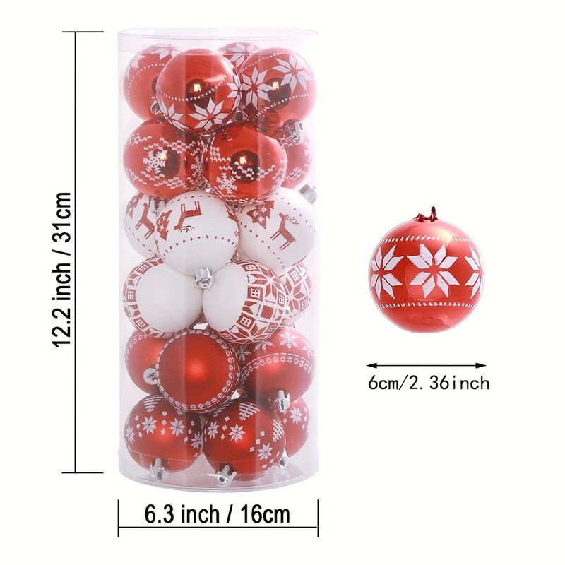 Bolas de Navidad de 24 piezas para decoración del hogar, adornos colgantes para árbol de Navidad, accesorios para Año Nuevo