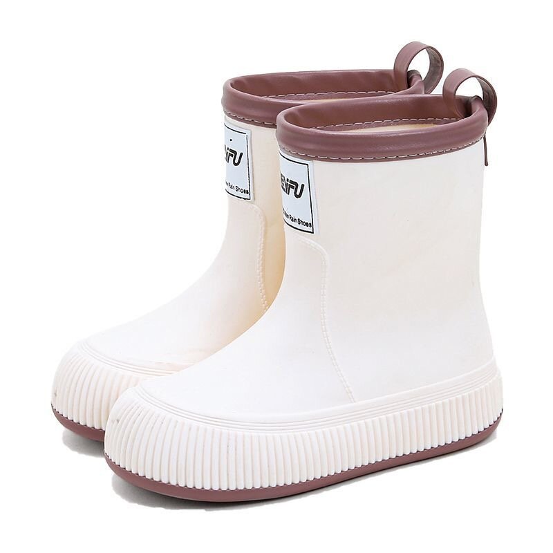 Women New Fashion Non-slip Thick Heels Rain Boots Waterproof Woman Water Shoes Wellies Boots Mid-calf For Rainy Days