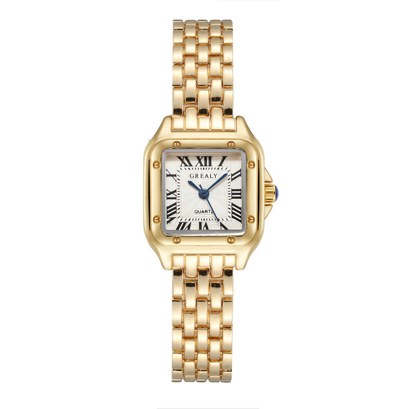 Damenmode quadratische Uhren Gold legierung Armband 2024 Luxus Damen Quarz Armbanduhren Qualitäten weibliche römische Skala Uhr