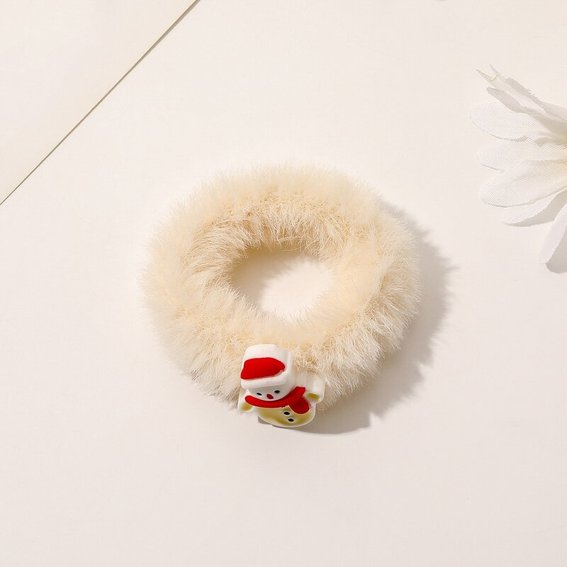 Cuerda de pelo de felpa de Feliz Navidad para niña, soporte de cola de caballo de árbol de Navidad, lazo elástico para el cabello, accesorios para el cabello de dibujos animados, 2023
