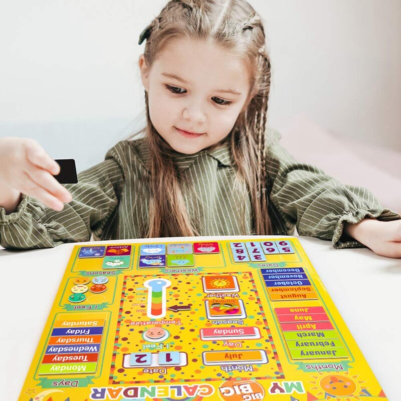 Dzieci codziennie magnetyczny pierwszy kalendarz zestaw przedszkolny zabawki edukacyjne stacja pogodowa dla dziewczynek chłopców nadający się do użytku na ścianie lub lodówce