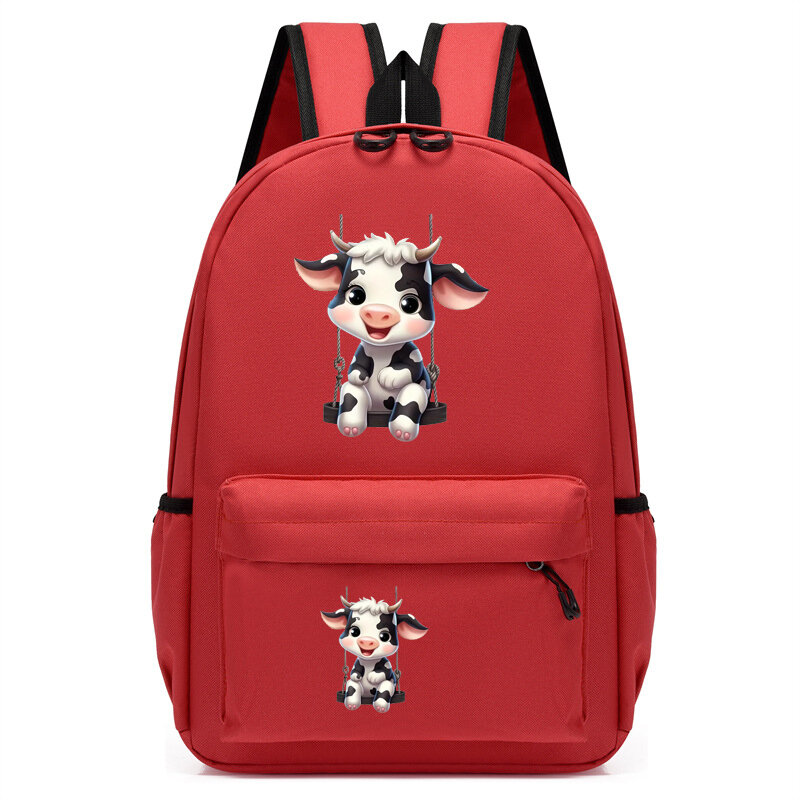 Детский рюкзак с коровьим принтом, милый школьный ранец в стиле аниме для детского сада, дорожные детские сумки для книг, студенческие школьные ранцы