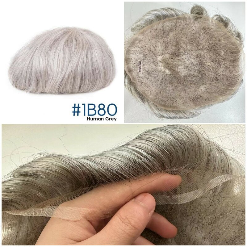 Swiss Full Lace Men Toupee Real Human Hair Wigs Front Bleach Hair Replacement Men Wig Breathable White Hair Men Prosthesis