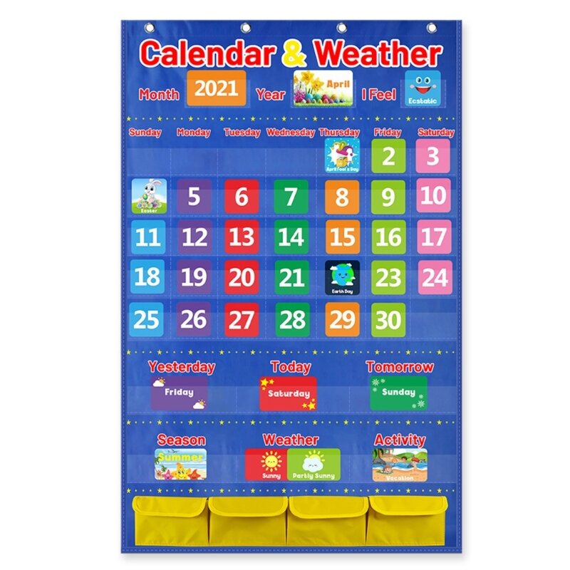 Wykres miesięcznego kalendarza klasie ze 114 kartami do wysyłki do przedszkola klasie