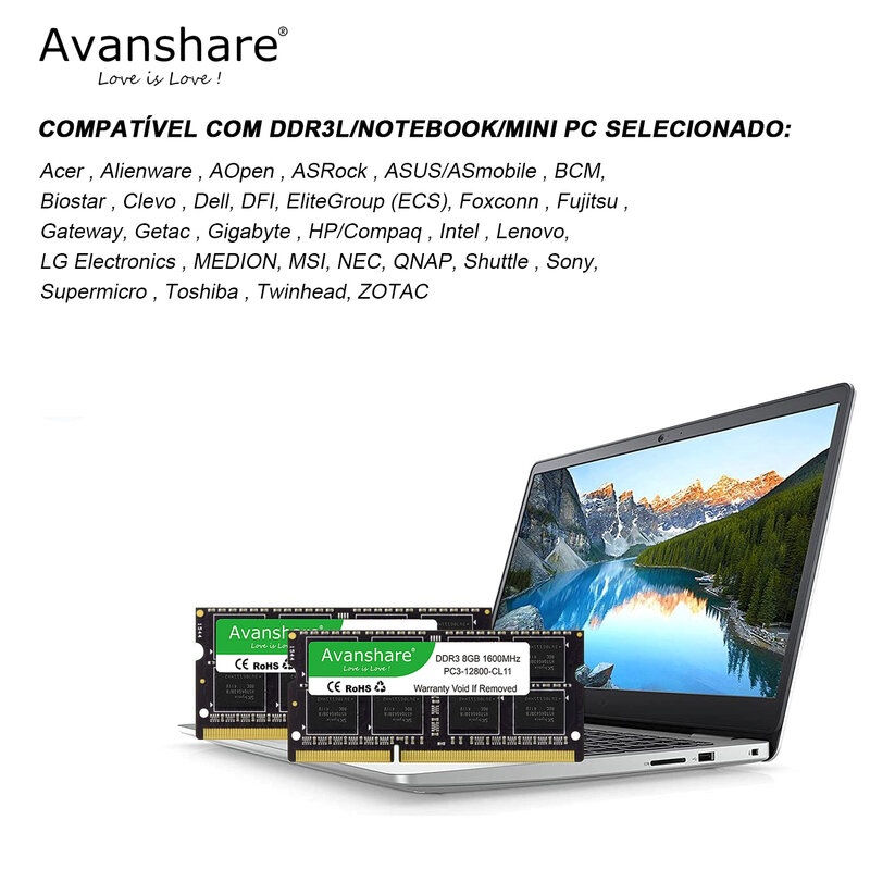 Avanshare-memória RAM ddr3 ddr3l ddr4 sodimm 4gb 8gb 16gb 1333mhz 1600mhz 2400mhz 2666mhz 3200mhz pc4 pc3l pc3