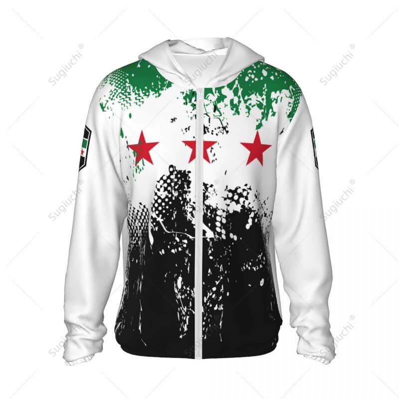 Syria Flag 1932-1963 Zonbescherming Hoodie Zonnebrandcrème Kleding Vissen Fietsend Snel Droog Lange Mouw Met Rits Polyester