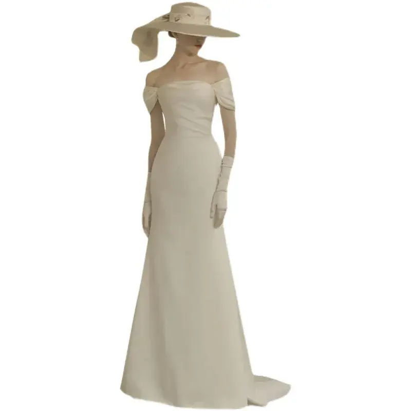 Vintage Prom Maxi Dress For Women Vestidos Sleeveless Off The Shoulder Banquet Elegant Ladies Women's Party Mermaid Long Dresses