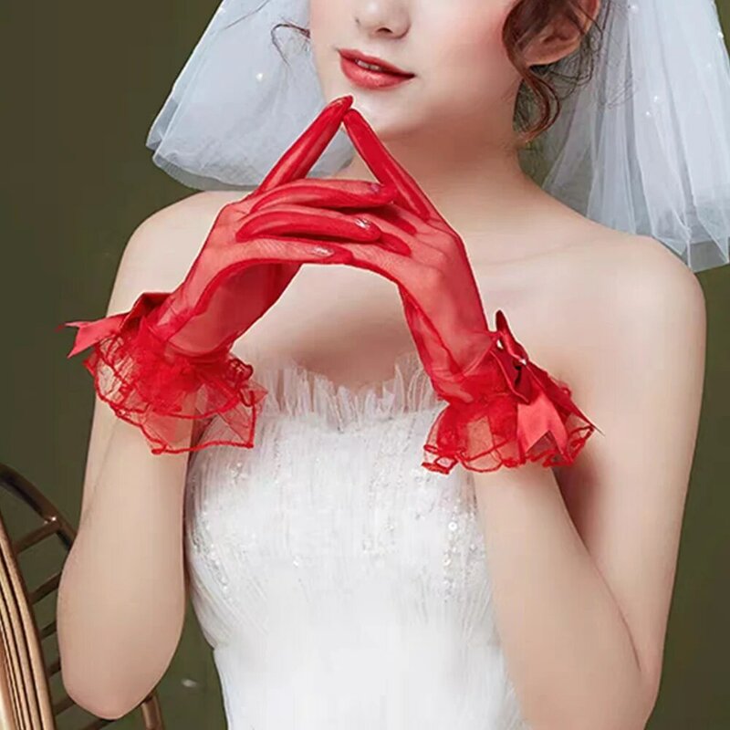 Protezione UV guanti floreali in pizzo Bowknot guanti da sposa guanti per la protezione solare guanti in tinta unita guanti antiscivolo da donna eleganti
