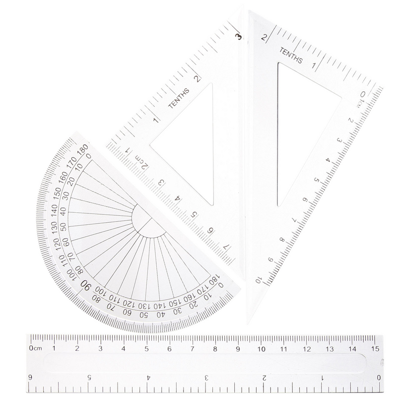 4Pcs Plastic Math Geometry Ruler Set Architects School Supplies (Transparent)