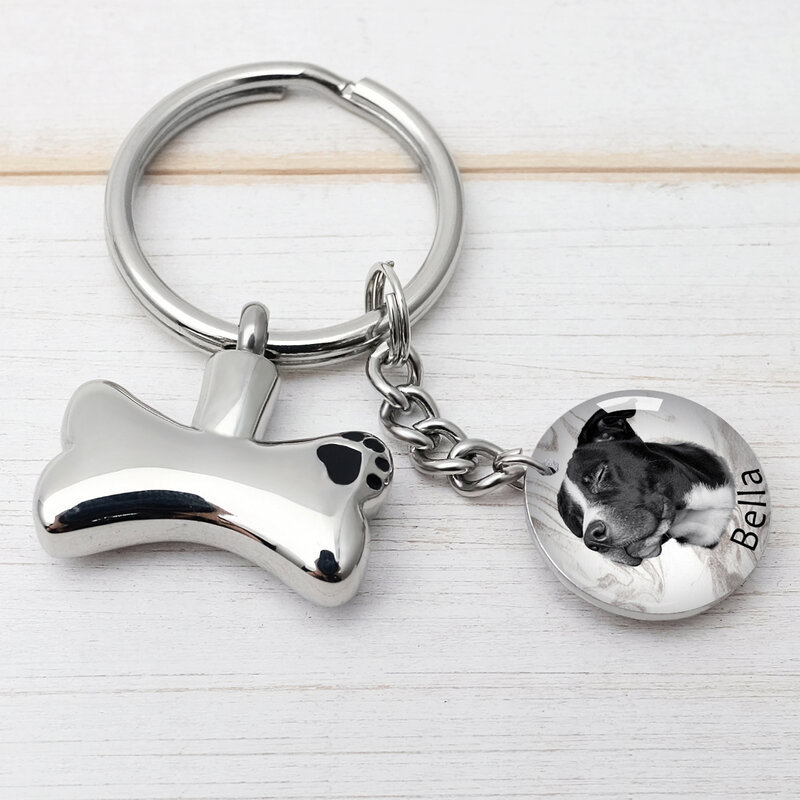 Pet Memorial Keychain with Cremation Urn Pet Photo Keychain Pet Cremation Keychain Loss of Dog Cat Pet Memory Gift Ash Container