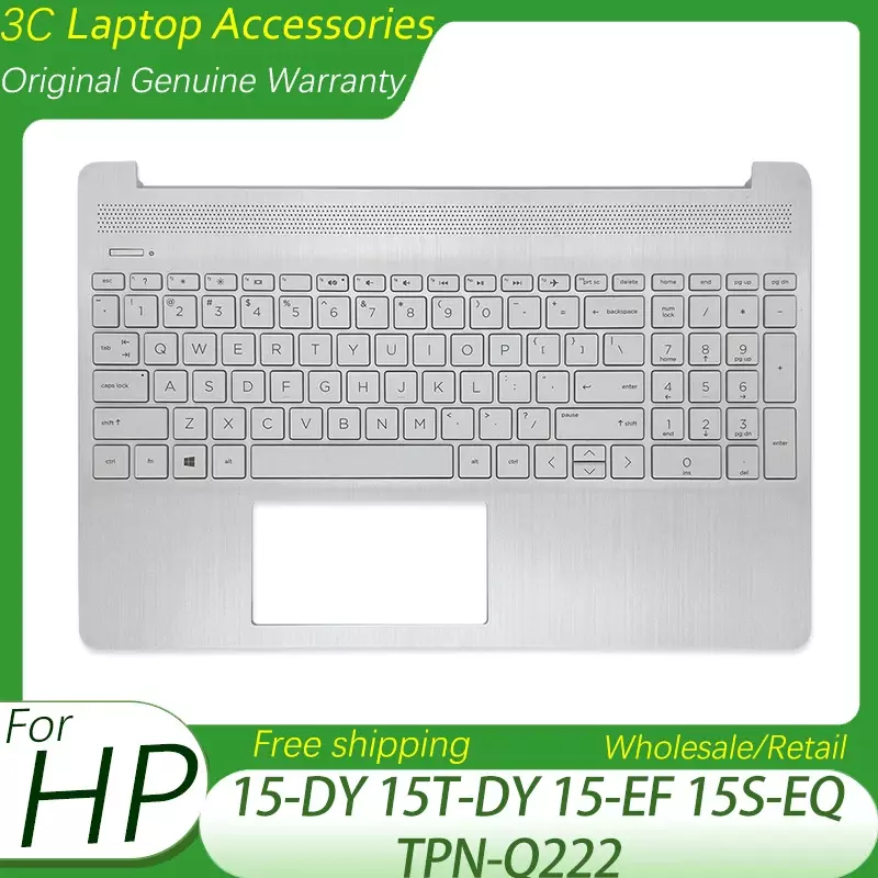 Laptop Palmrest tampa superior com substituição do teclado, novo teclado dos EUA, prateado, HP 15-DY, 15T-DY, 15-EF, 15S-EQ, TPN-Q222