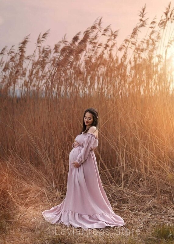 Artystyczna sesja zdjęciowa sukienka ciążowa bawełna lniana luźno dopasowane Retro sukienka ciążowa styl Boho sukienka sesja zdjęciowa w ciąży