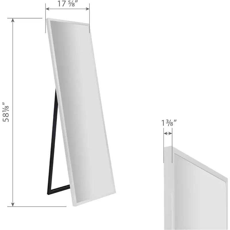 Livre ereto completo comprimento espelho com armação, branco moldado, 58 "x 17,5" W
