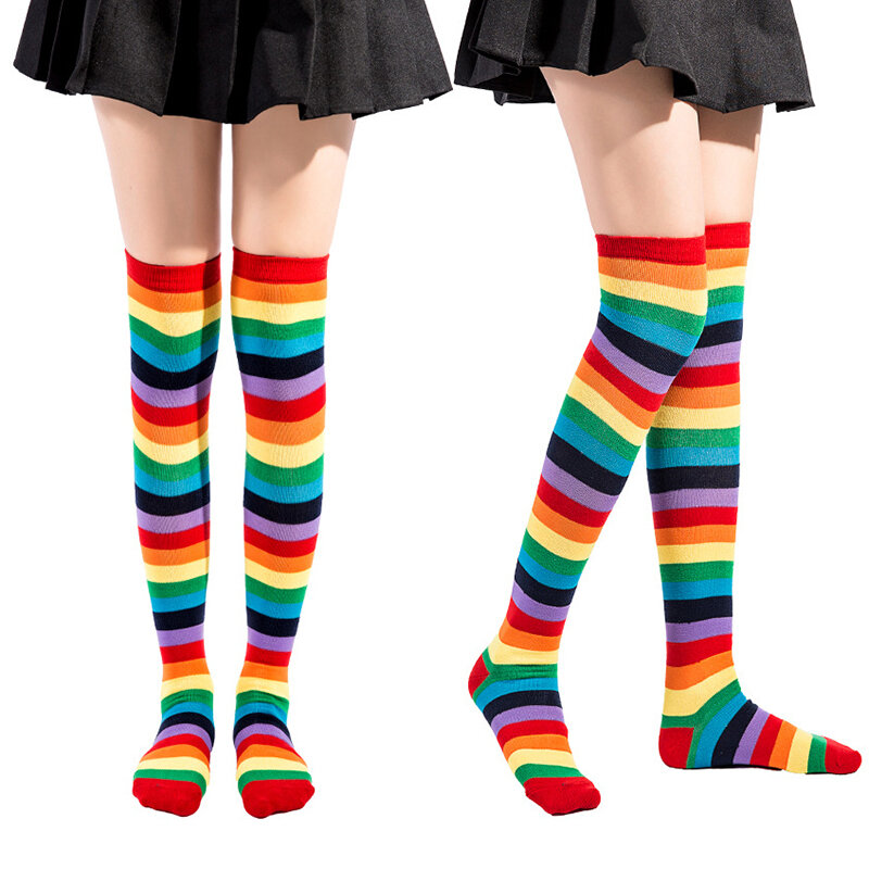 Knee High Rainbow Socks Thigh High Striped Knee Socks Rainbow Striped Socks Stockings for Christmas Cosplay Costume Party