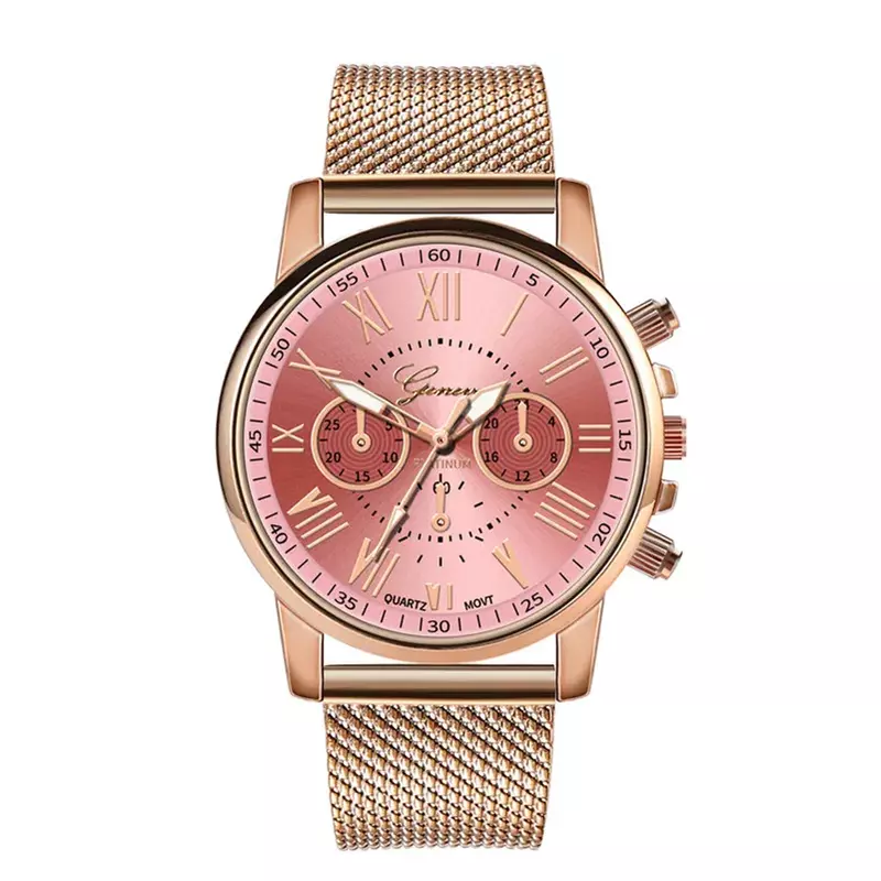 Geneva-Reloj de pulsera de cuarzo con correa de malla para Mujer, cronógrafo de plástico a la moda, precio promocional