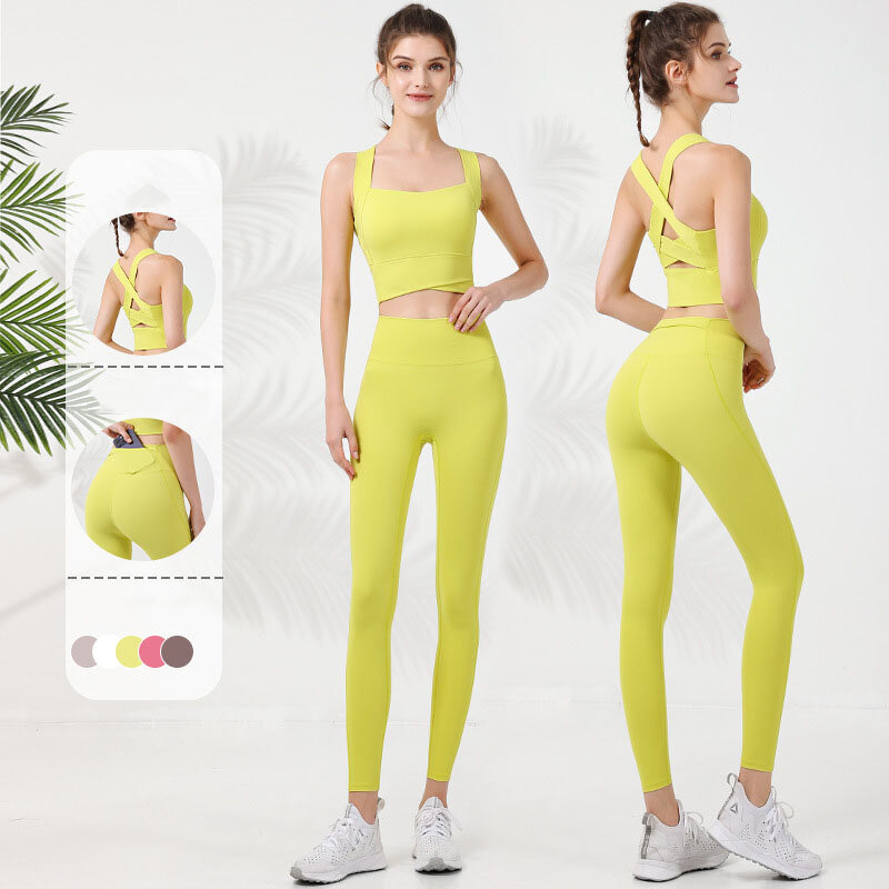 New Style Sports Yoga Suit Set for Women's Outdoor Tight, Slimming, High Waist, Hip Lifting Fitness Suit Set