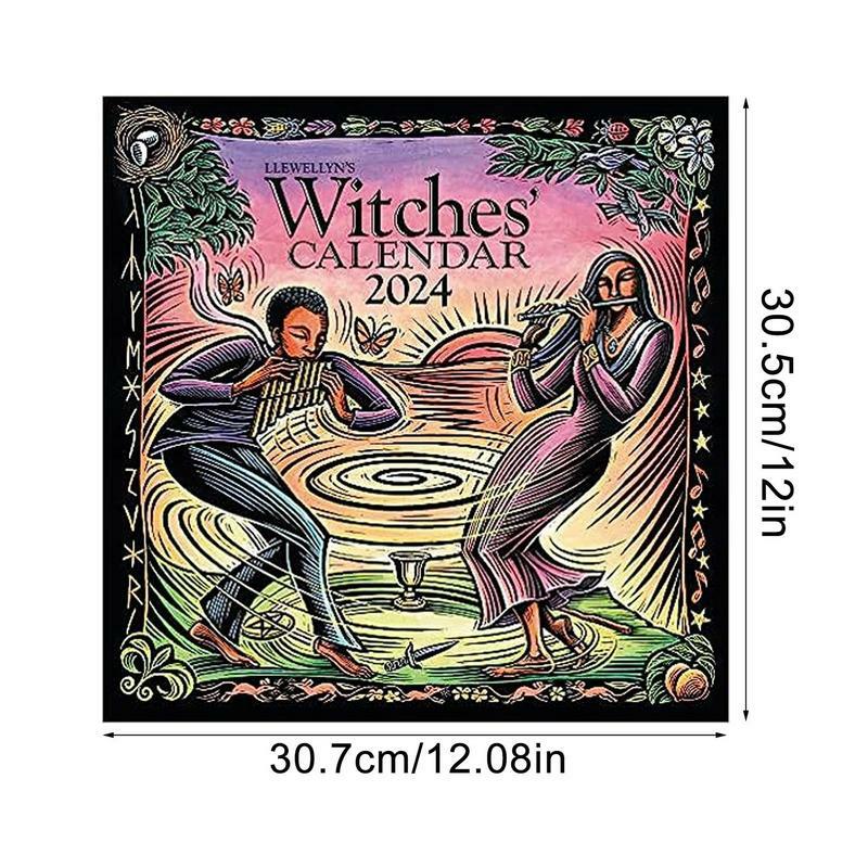 Kalendarz artystyczny 2024 kalendarz miesięczny Fantasy czarownica 12 miesięcy słodkie kalendarz ścienny dekoracje do domu kalendarz szkolny