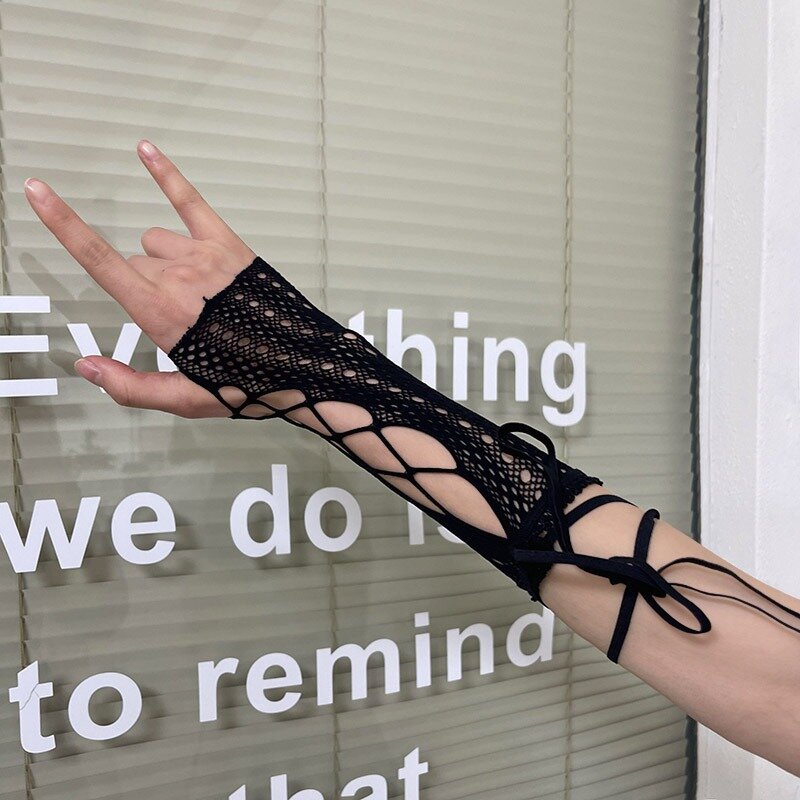 Y2K sarung tangan wanita Anti panas, pelindung matahari asetat lengan tali panjang, aksesori gaun sarung tangan Cosplay Lolita