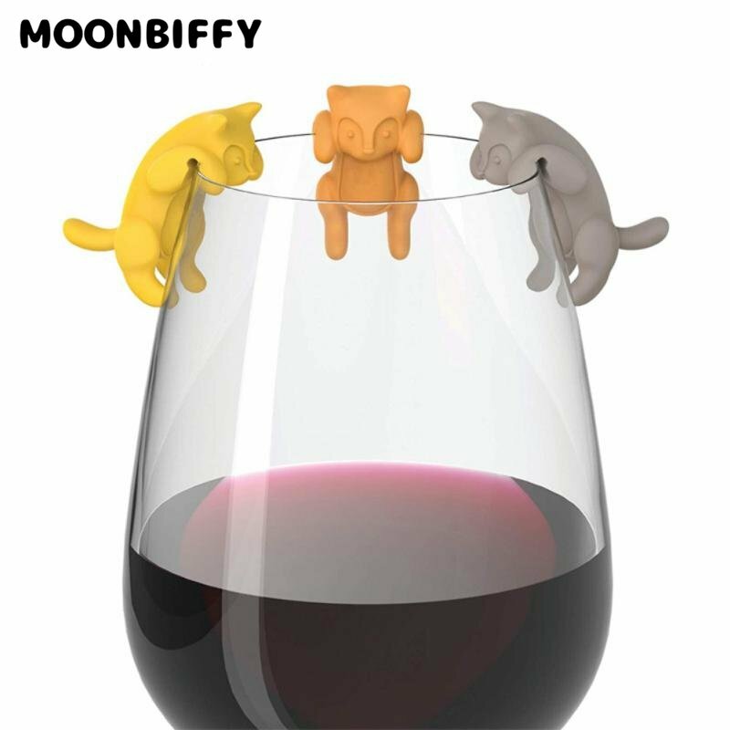 6ชิ้น/เซ็ตแมวถ้วยไวน์ Recognizer แขวน Meow เครื่องหมาย Wine Glass เครื่องมือซิลิโคนสำหรับงานครัวแมวคลิปติดฉลากอุปกรณ์