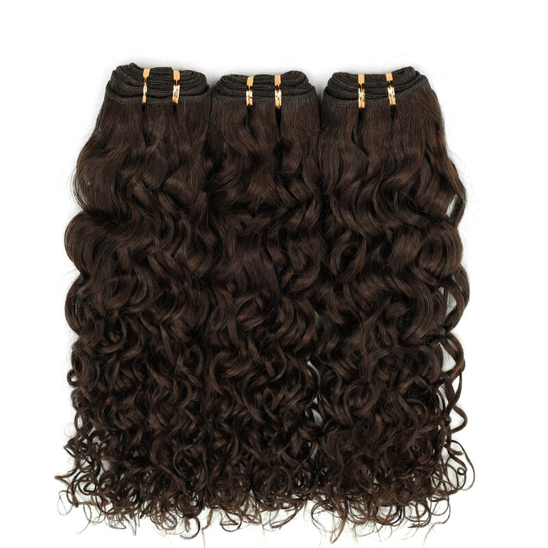 Lovevol-mechones de cabello 100% humano brasileño, pelo rizado Natural, trama hecha a máquina, Remy, marrón oscuro, 12 "a 18"