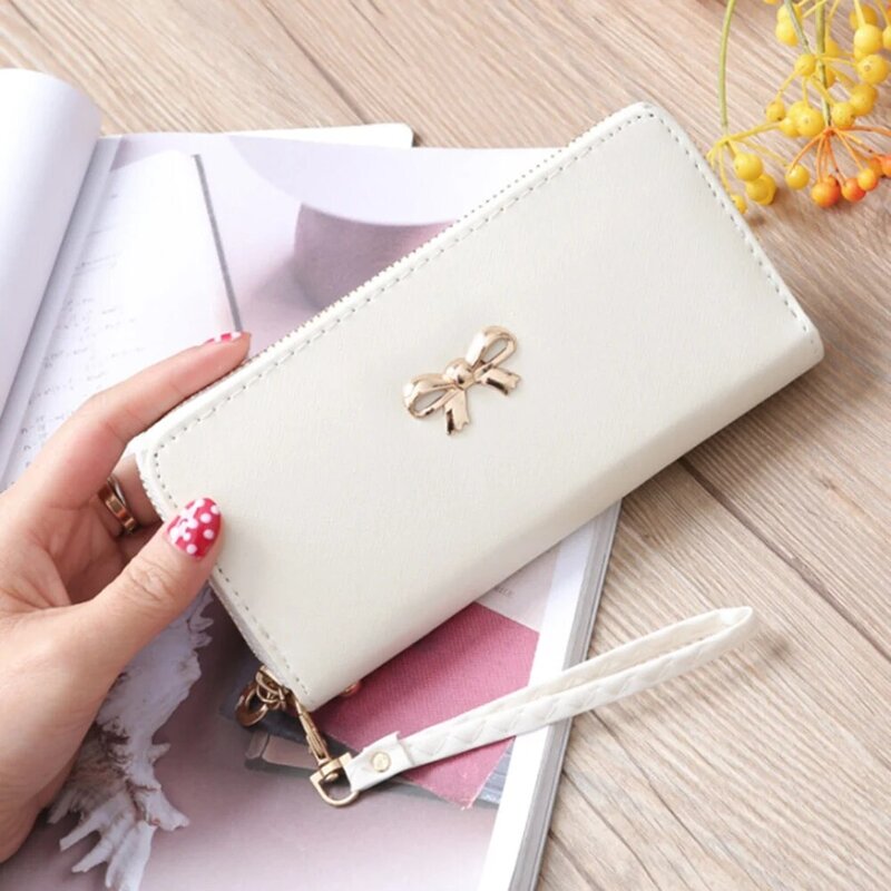 Women Wallets Fashion PU Leather Long Clutch Bowknot Bag Famous Designer Lady Wallets