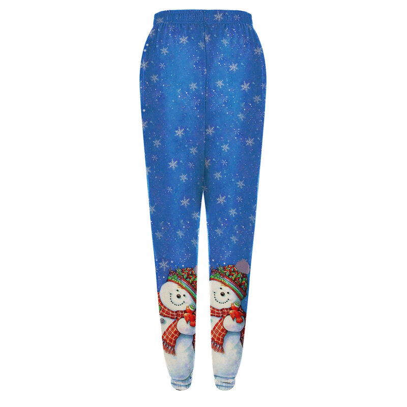 Pantalones bombachos con estampado de muñeco de nieve de Navidad para mujer, pantalón de chándal holgado de cintura alta, informal, moda atlética, otoño