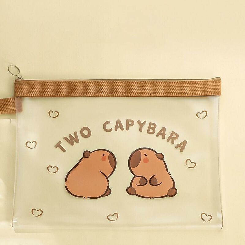Cartoon Capybara Document Bag Office Supplies Durable PVC A4 File Bag Multifunction Waterproof File Organizer Student