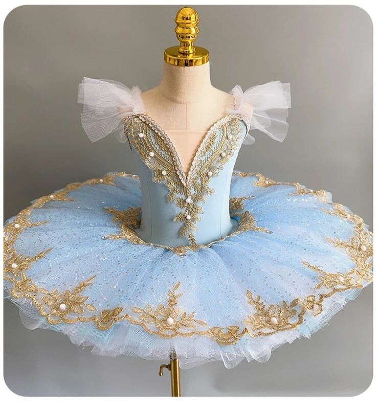 Ballet profissional com lantejoulas tutu para meninas, vestido de bailarina infantil, traje de dança Lago dos Cisnes, roupas panquecas