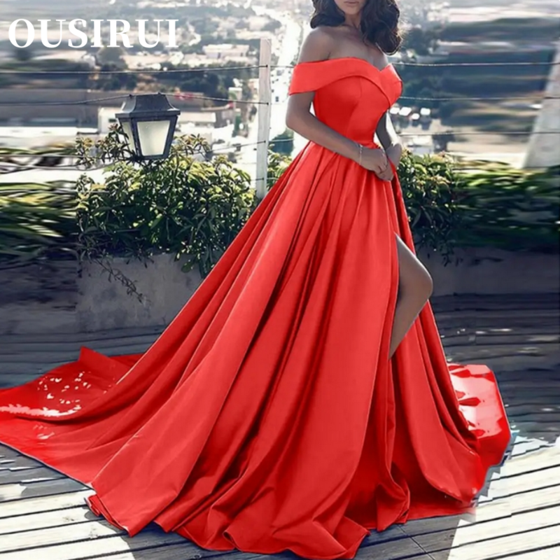Abschluss ball langes Kleid sexy Split-End-Temperament elegante Party Abend formelle Kleid von der Schulter hoch geschlitzt bodenlangen Vestidos