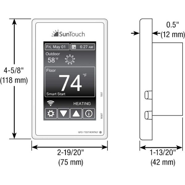 SunTouch Command Touchscreen Programmable Thermostat [universal] Model 500850 (low-profile, user-friendly floor heat control