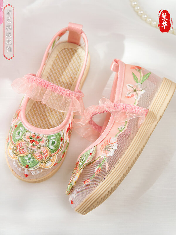 Zapatos de disfraz chino Han para niños, zapatos de monje de estilo antiguo para bebé, malla transpirable, estilo chino para niñas