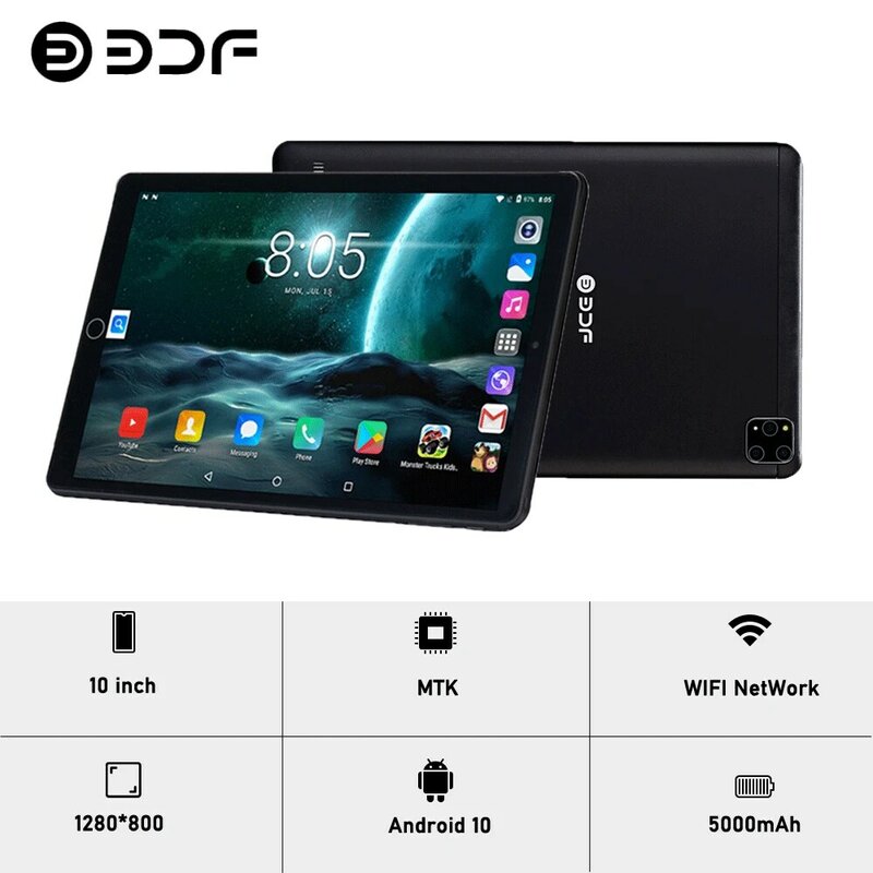 Tablet Android BDF com câmera dupla, WiFi + 3G(GSM), 10 ", 10", 4GB de RAM, 64GB ROM,1280x800 tela, 5000mAh bateria