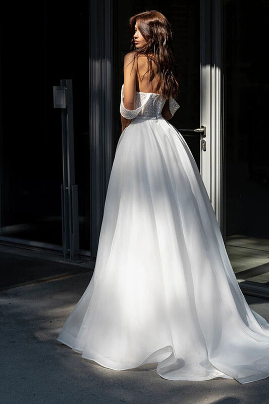 Koronkowe suknie ślubne Sweetheart koronki z koralikami linia Off The Shoulder suknia ślubna Ruched białe suknie ślubne 2023