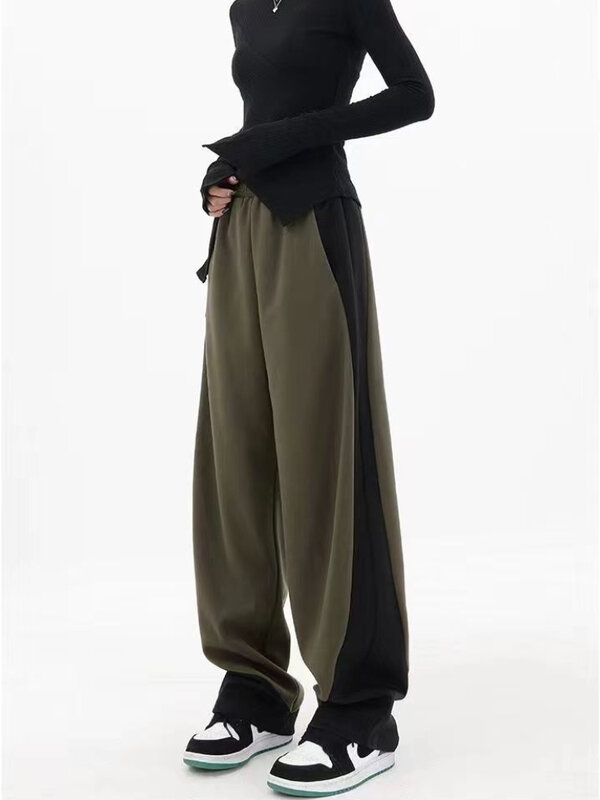 Спортивные женские брюки Y2K с высокой талией, свободные широкие брюки в стиле пэчворк, Повседневная Весенняя корейская мода, уличная одежда, винтажные брюки 2023