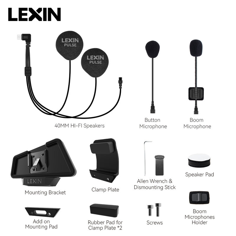 LEXIN-MTXメッシュインターホンとクリップセット,改良されたノイズキャンセリング機能,フルおよびハーフヘルメット,40mm