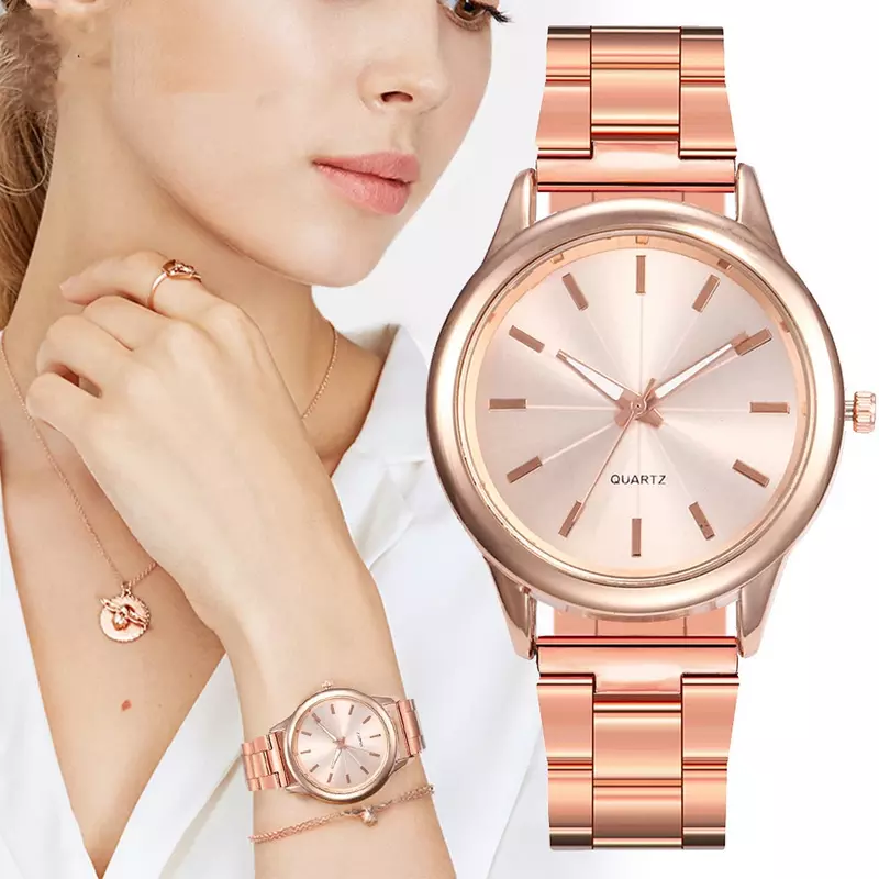2023 럭셔리 쿼츠 스테인레스 스틸 다이얼 시계, 캐주얼 팔찌 손목 선물, 여성용 골드 시계