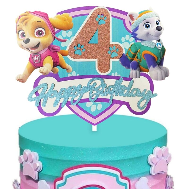 Adornos de pastel de la patrulla canina para niñas, Skye de dibujos animados, decoración de pastel de feliz cumpleaños, suministros de fiesta para niños, decoraciones de cumpleaños para Baby Shower