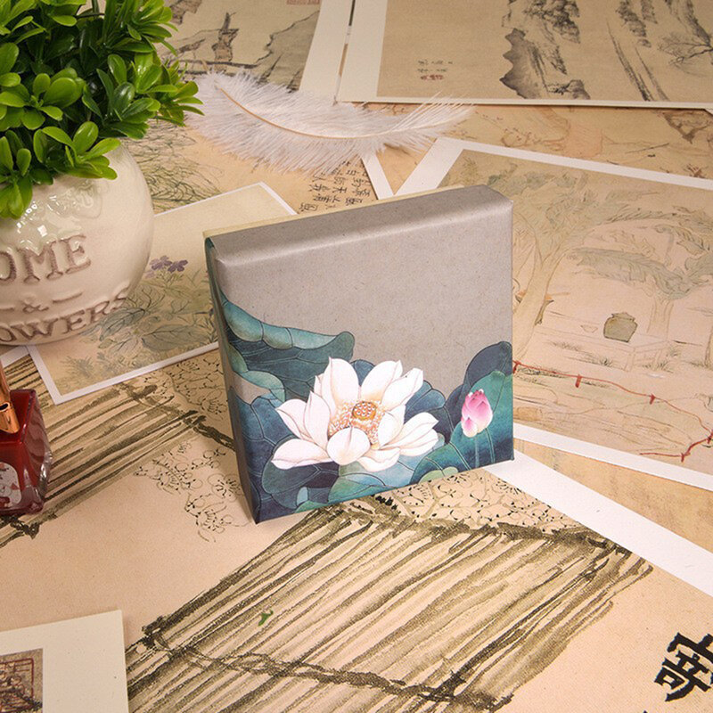 Caja de embalaje de joyería con patrón de hibisco Vintage, cubierta de Lotus Heaven Earth, pulsera, collar, caja de regalo, embalaje de joyería, caja de papel