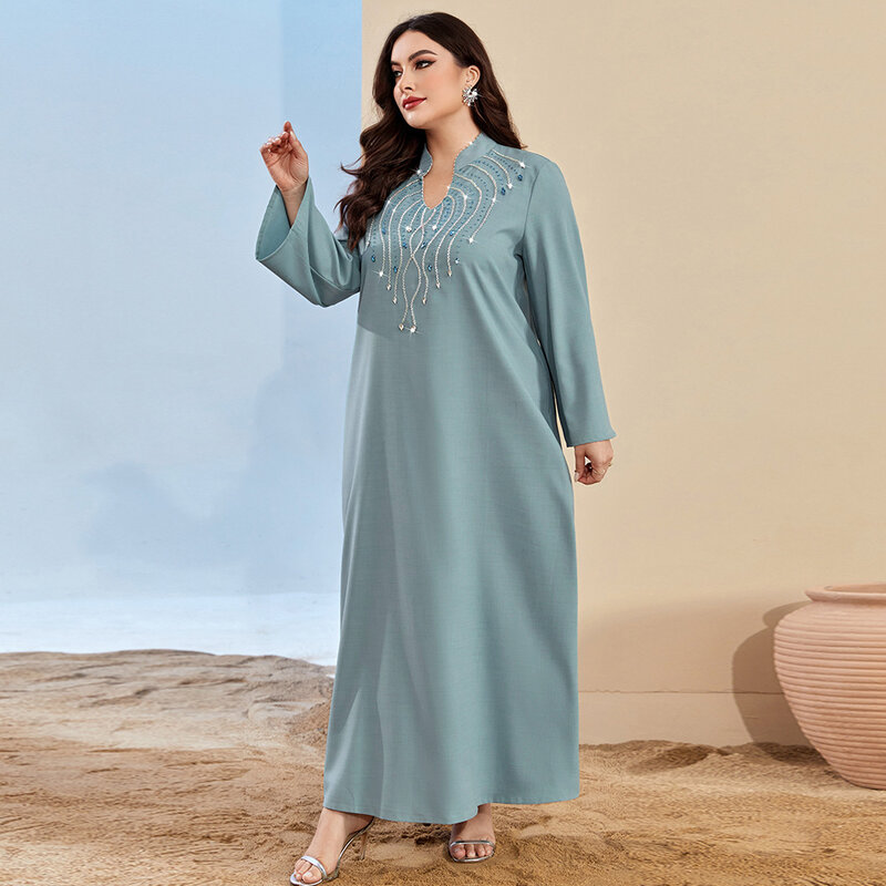 Hand Naad Boor Arabia Moslim Jurk Vrouwen Abaya Elegante Dubai Islamic Kleding Kaftan Saudi Moslim Lange Mouw Gewaad Jurk