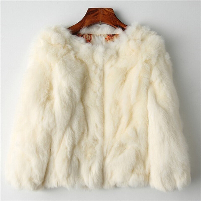 Women 2024 New Style Real Fur Coat Natural  Jacket Female Winter Warm Leather Rabbit   High Quality  Woman 