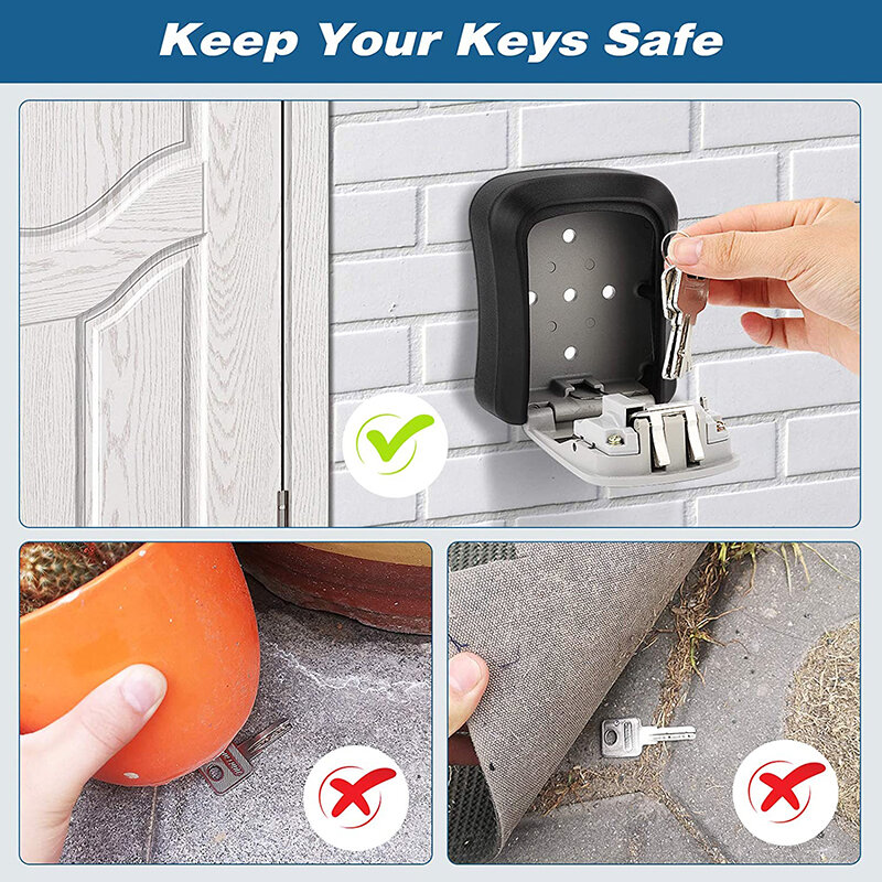 4-digit combination key lock box waterproof alloy key lock box anti-theft safe and durable can store key access control card