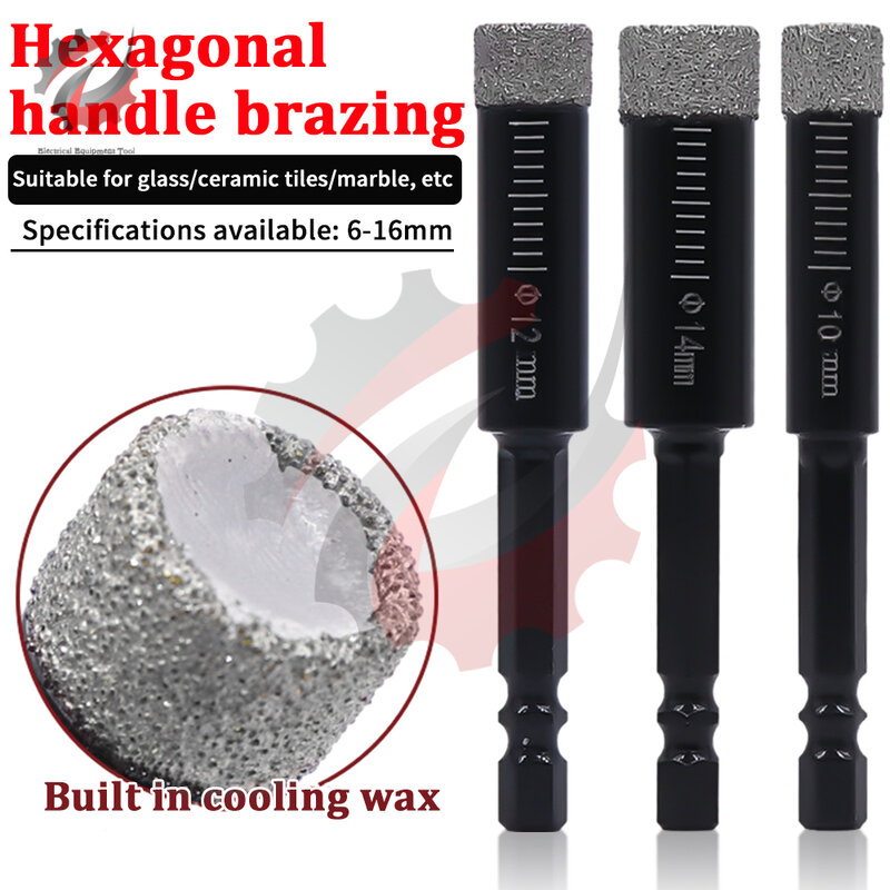 6-16mm Hexagonal Handle Brazed Dry Ceramic Tile Drill Bit Set Marble Granite Glass Tile Hole Opener Diamond Punching Hole Tool