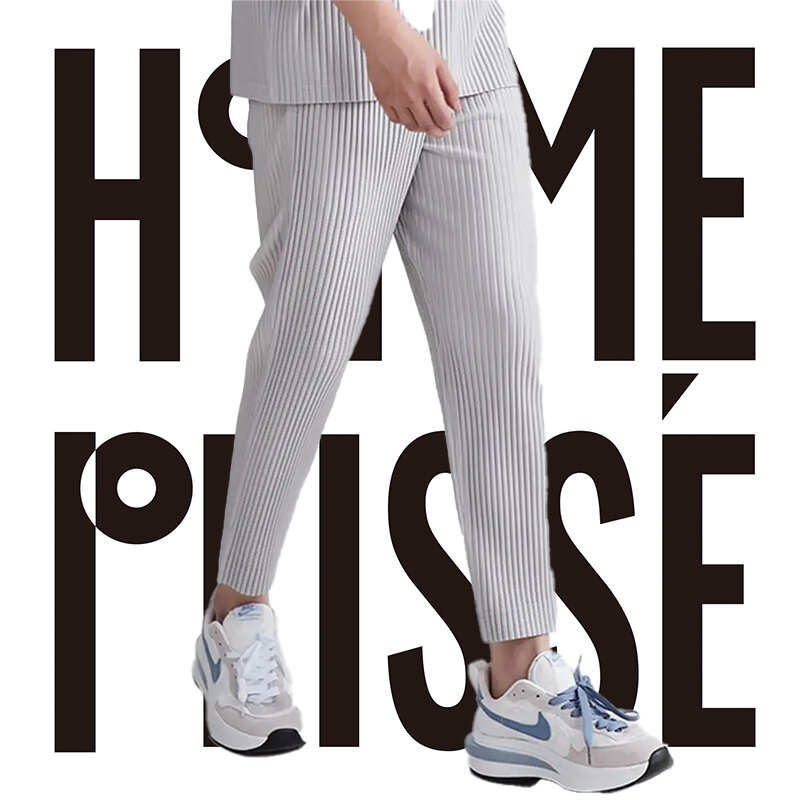 Pantalon Plissé Original pour Homme, Vêtement Décontracté, Carotte, Japonais, Neuf Minutes, Été, 2024
