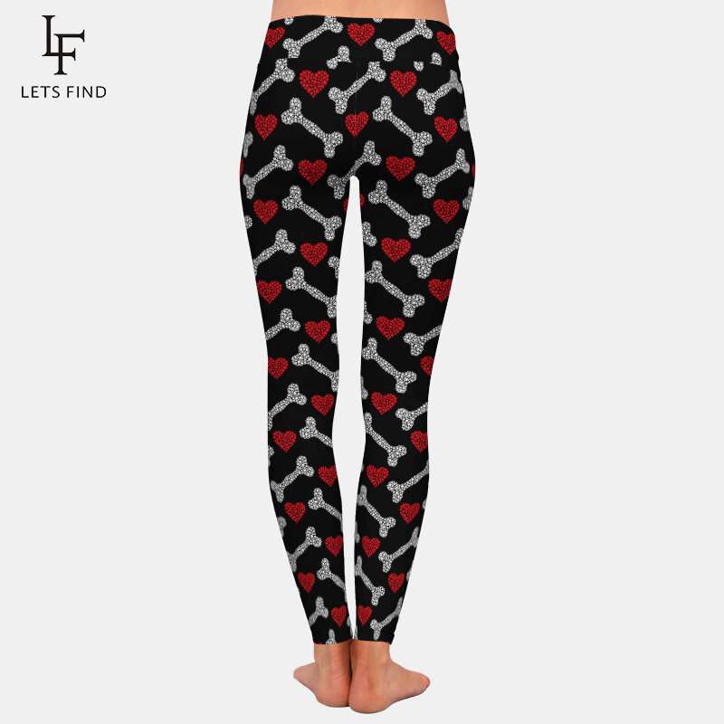 LETSFIND Womens  Fashions Fitness Leggings High Waist Bones And Hearts Printing Workout Leggings