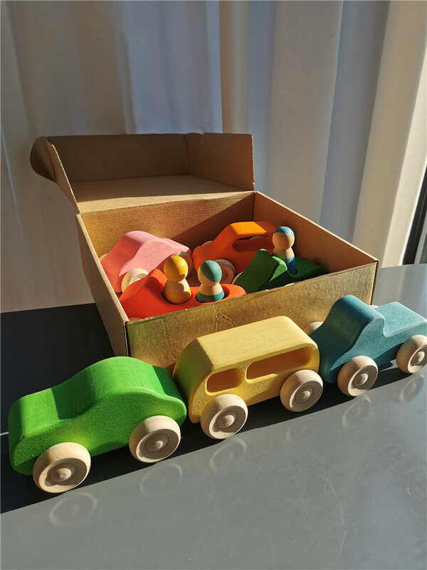 Drewniane zabawki Montessori elementarny tęczowy bloki do układania w stosy/odmaluj drewno drzewo budynek układanie fala morska koralowych wulkanów samochodowych