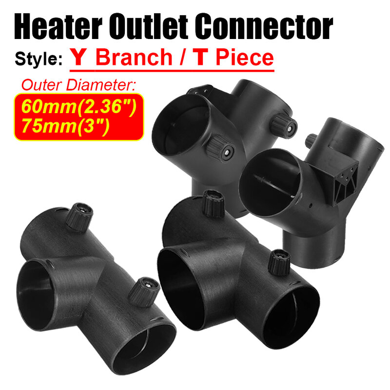 60mm/75mm Y T Car Heater Air Vent Ducting  Piece Exhaust Connector Dual Closable Open Regulatin For Webasto Diesel Parking Heate