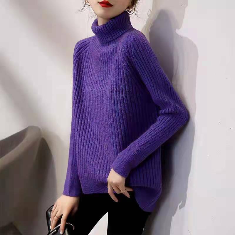Женский свитер с высоким воротником, повседневный Свободный пуловер, осенне-зимняя утепленная универсальная теплая трикотажная нижняя рубашка для ленивых, Top2022
