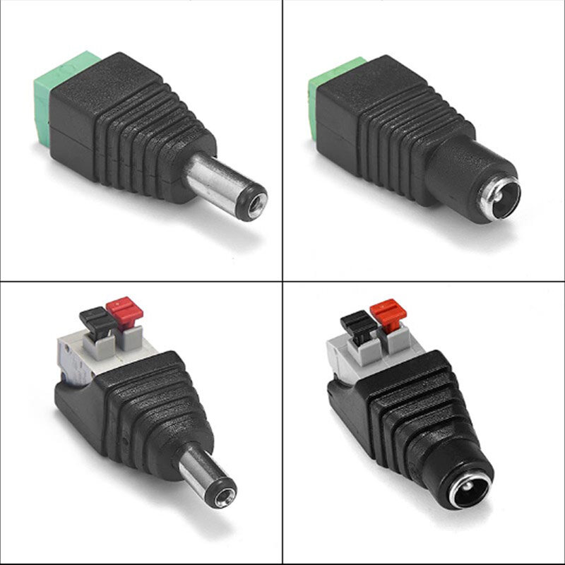 DC macho e fêmea conector de alimentação, 5.5*2.1mm Plug positivo, negativo para terminal de pressão sem solda, fiação LED, a7, 5pcs