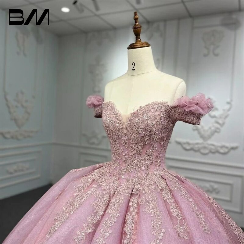 Princess Off Shoulder Sweet 15 16 Quinceanera Dresses Lace Puffy Prom Gowns Long Birthday Ball Gowns with Train
